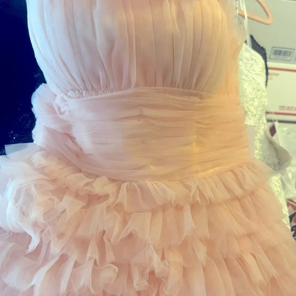 ✔️ Mac Duggal BNWT Pink Strapless Tulle Ruffle Gown #20573 - Picture 4 of 11